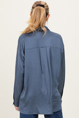 Navy Long Sleeve Oversized Satin Maternity Shirt