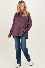 Burgundy Long Sleeve Oversized Satin Maternity Shirt
