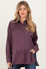 Burgundy Long Sleeve Oversized Satin Maternity Shirt
