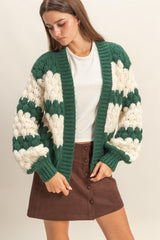 Green Oversized Cloud Pattern Knit Maternity Cardigan