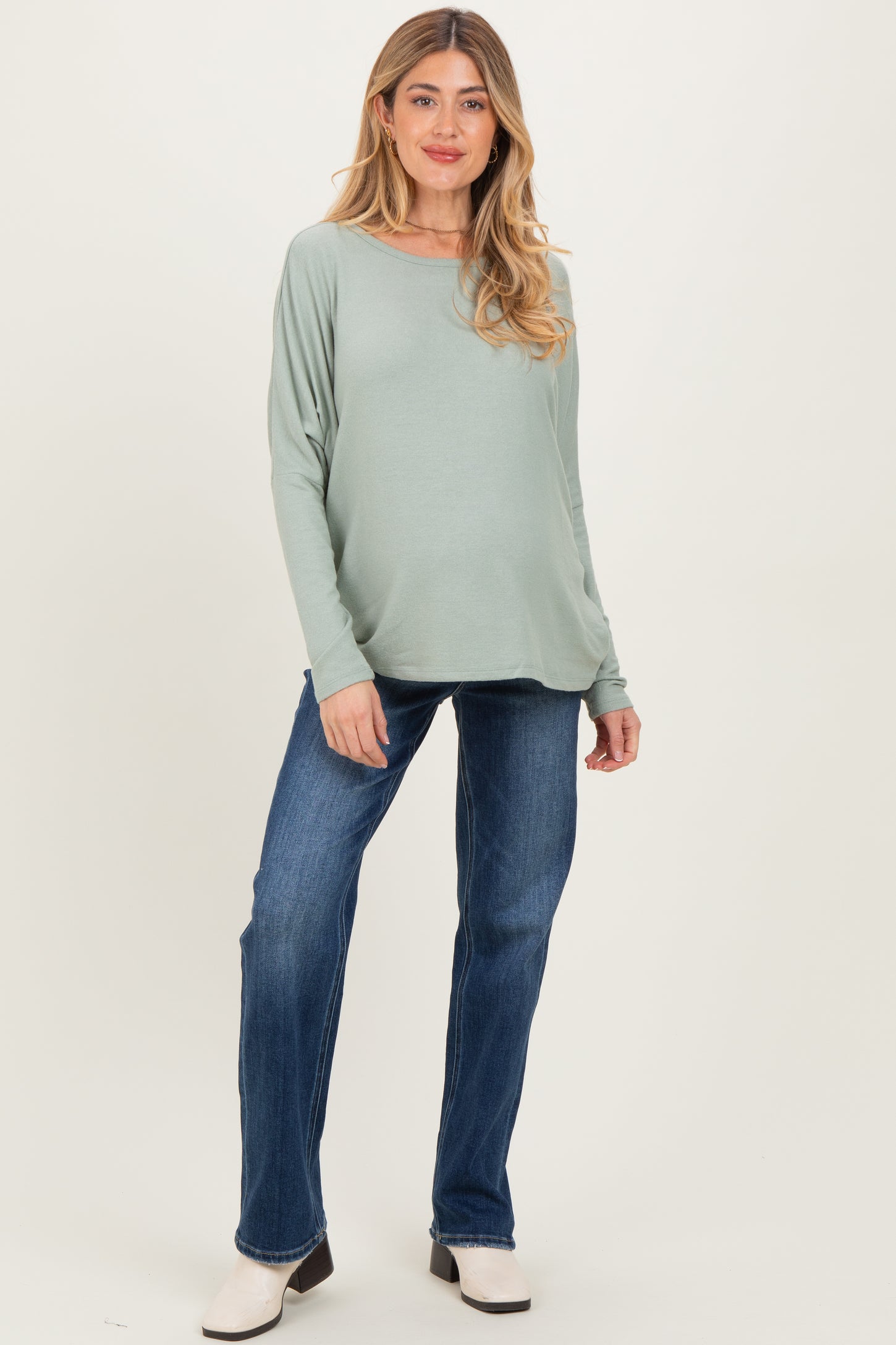 Sage Green Relaxed Fit Dolman Long Sleeve Maternity Top