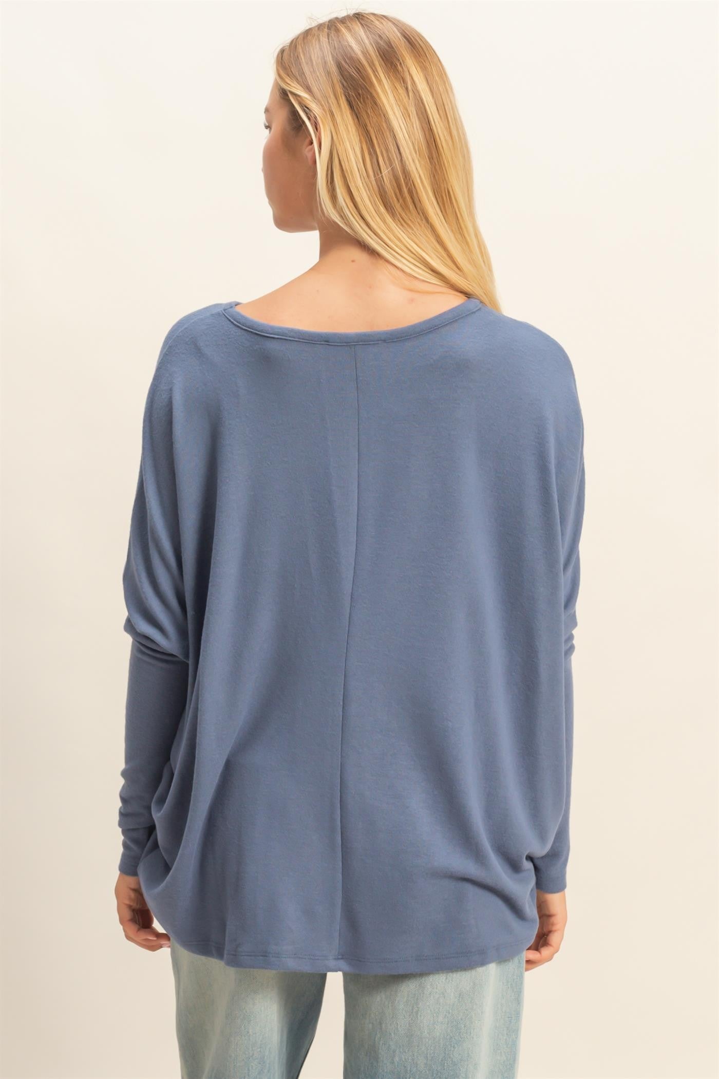 Navy Relaxed Fit Dolman Long Sleeve Top