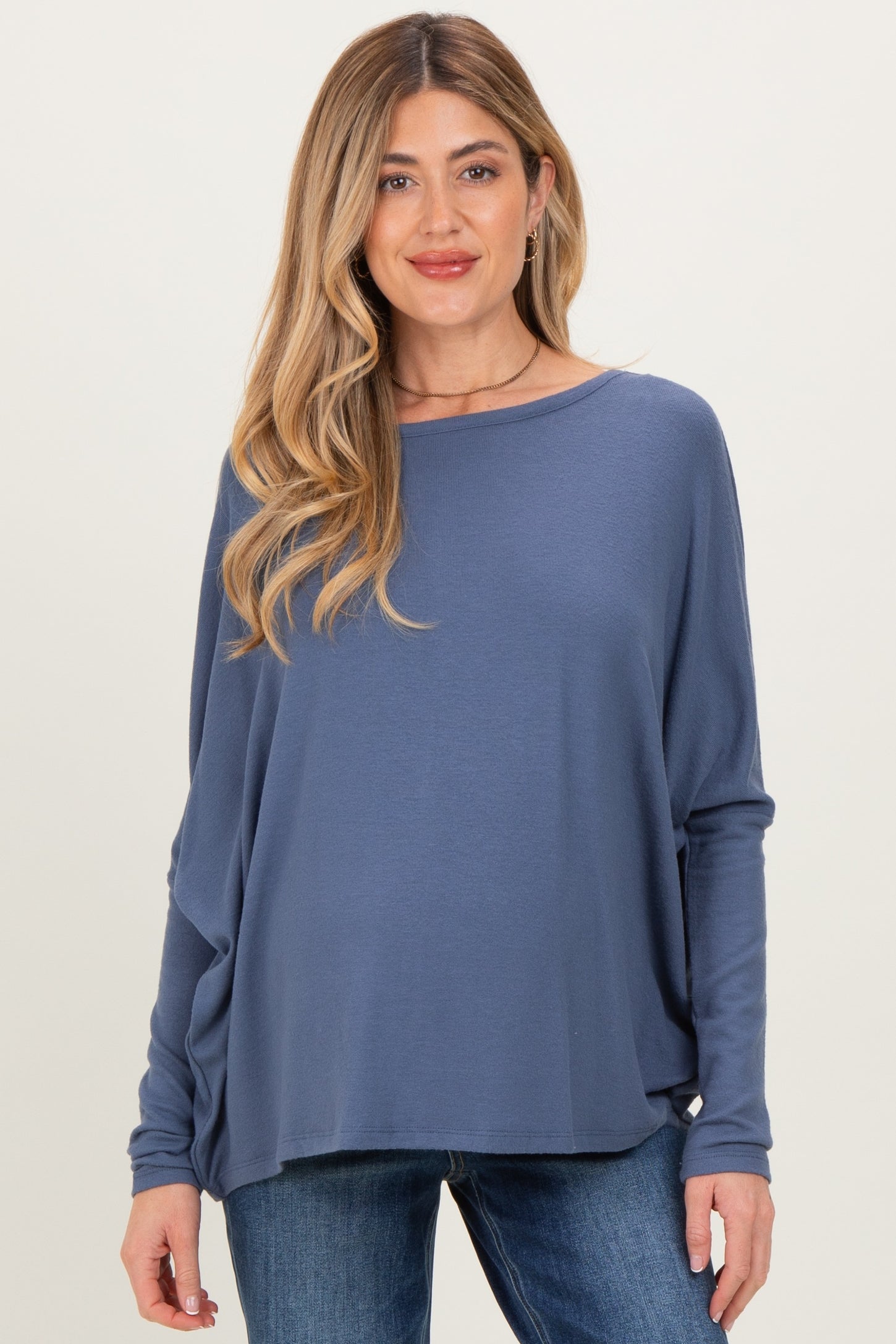 Navy Relaxed Fit Dolman Long Sleeve Maternity Top