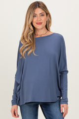Navy Relaxed Fit Dolman Long Sleeve Maternity Top