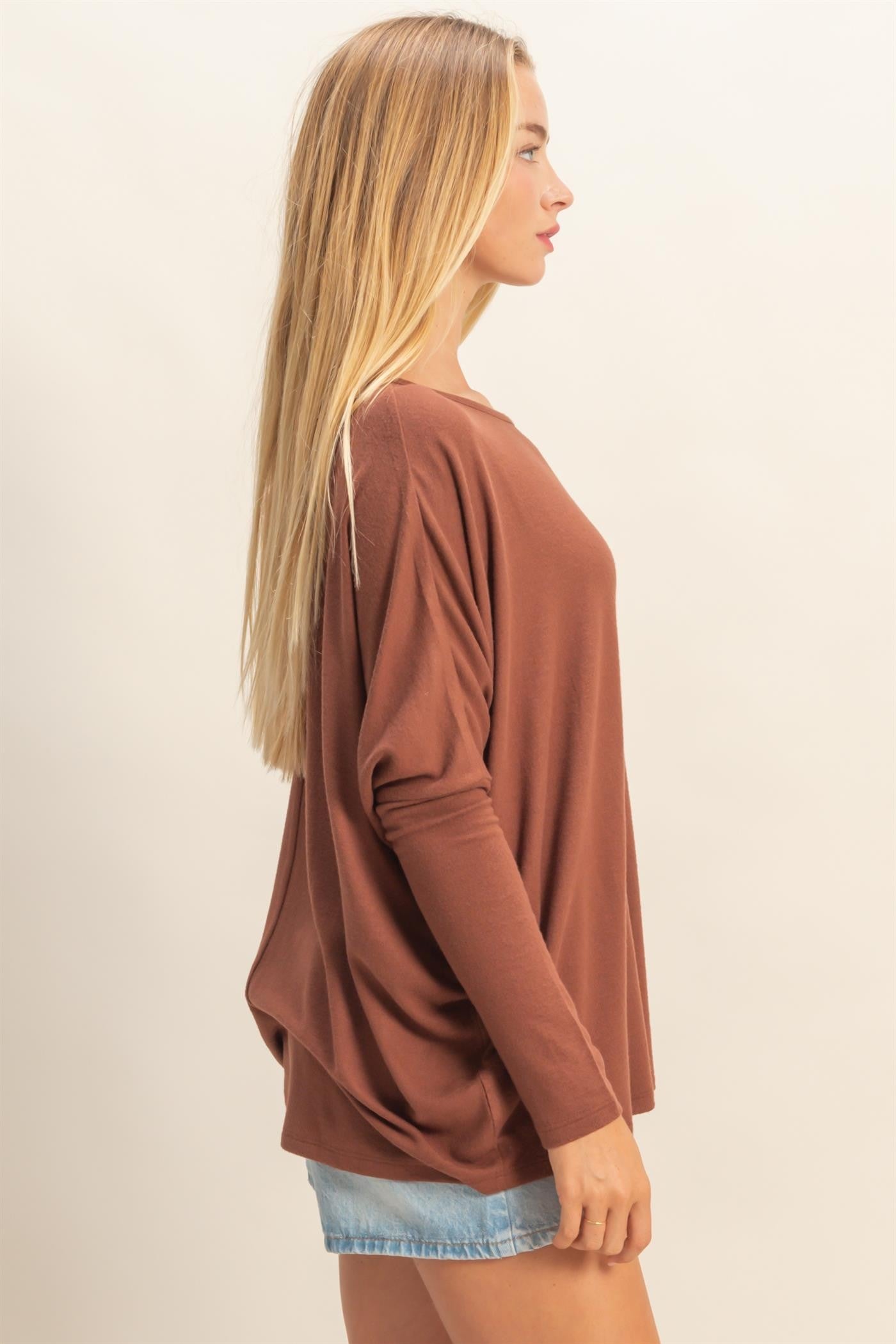 Rust Relaxed Fit Dolman Long Sleeve Top
