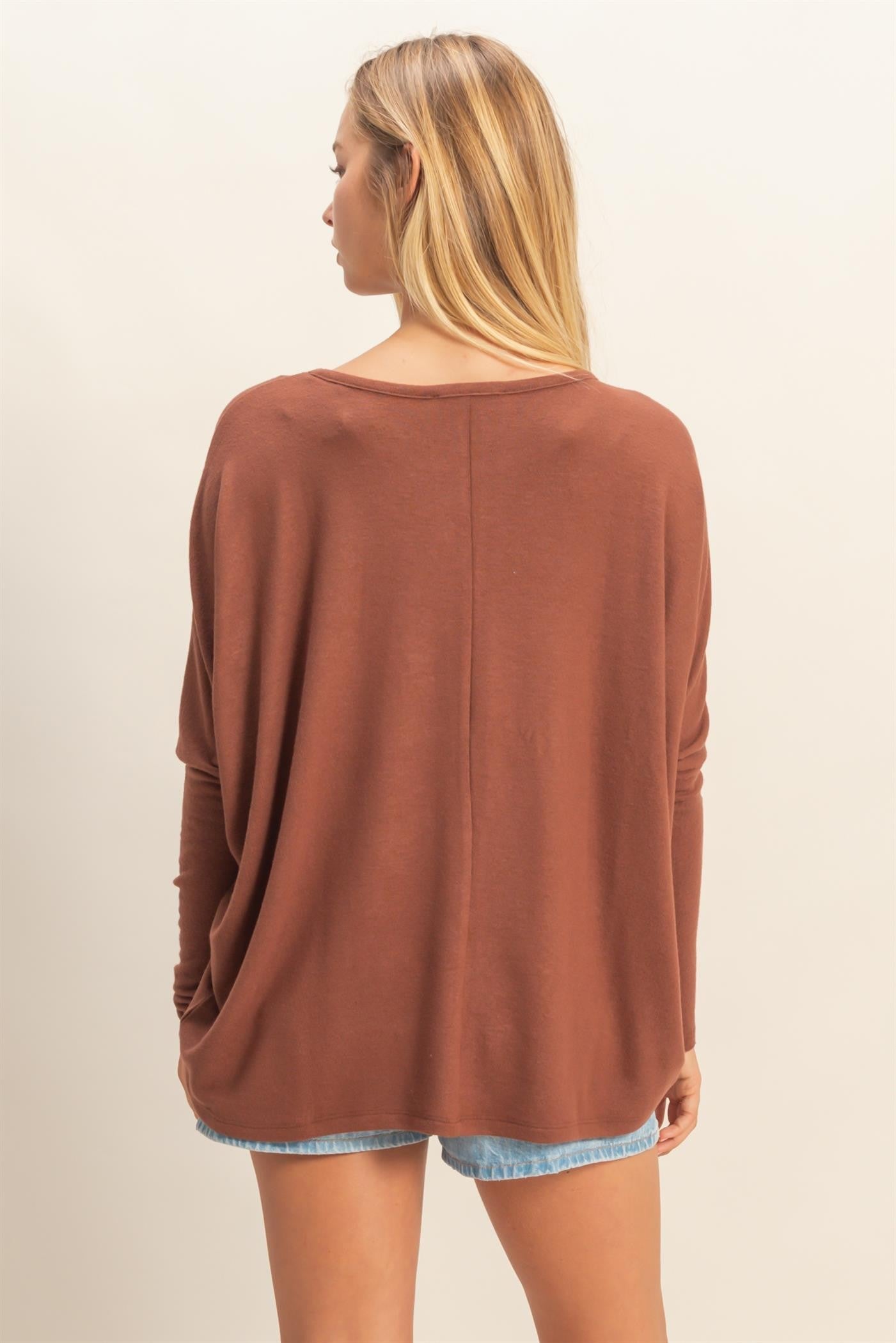 Rust Relaxed Fit Dolman Long Sleeve Top