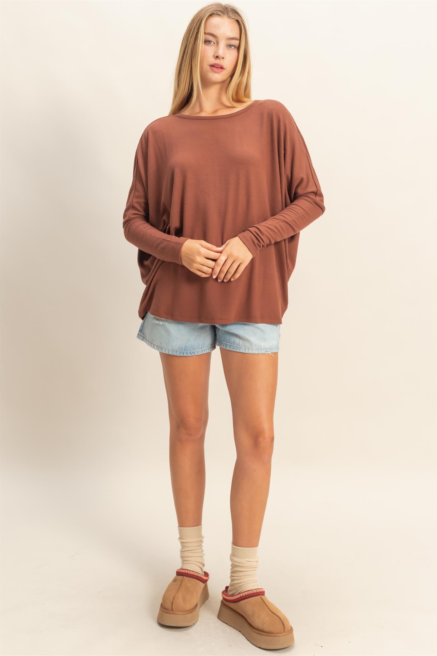 Rust Relaxed Fit Dolman Long Sleeve Top