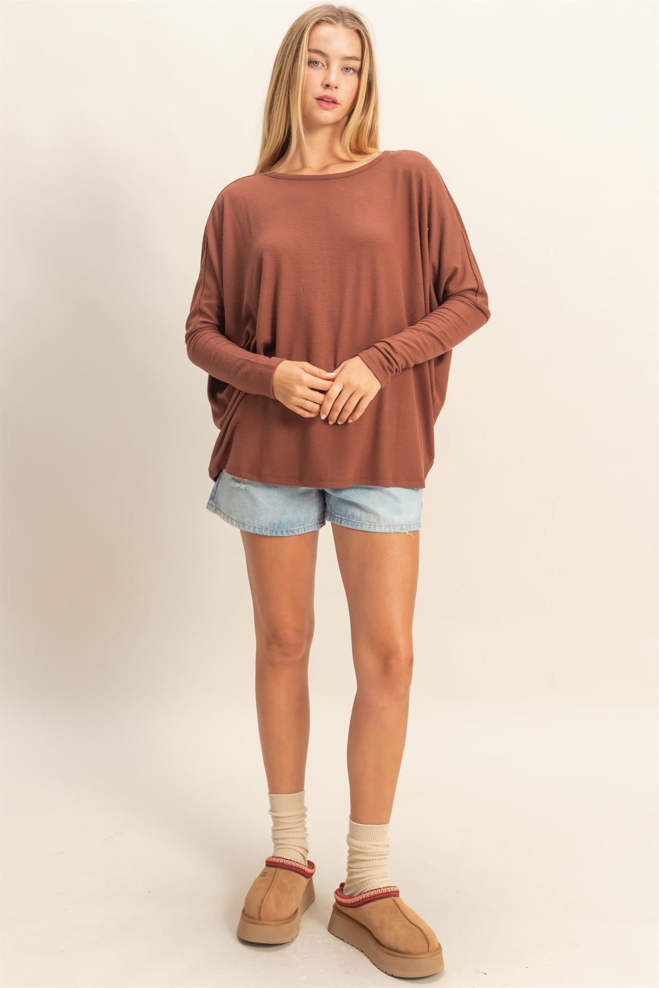 Rust Relaxed Fit Dolman Long Sleeve Top