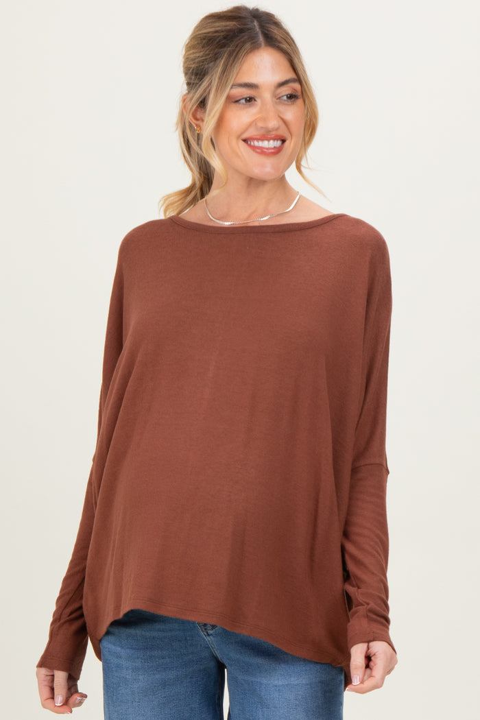 Rust Relaxed Fit Dolman Long Sleeve Maternity Top