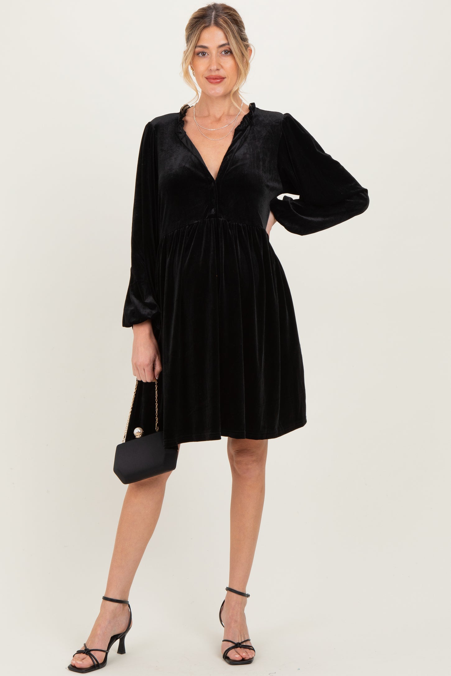 Black Velvet Button Up V-Neck Maternity Dress – PinkBlush
