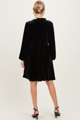 Black Velvet Button Up V-Neck Maternity Dress