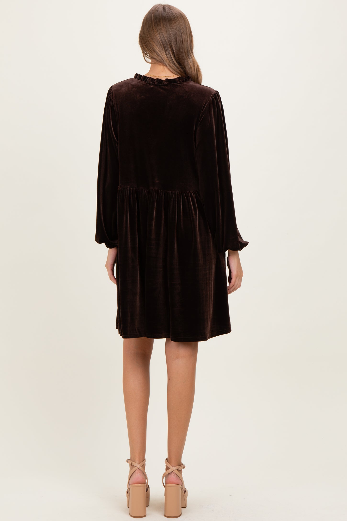 Brown Velvet Button Up V-Neck Maternity Dress – PinkBlush