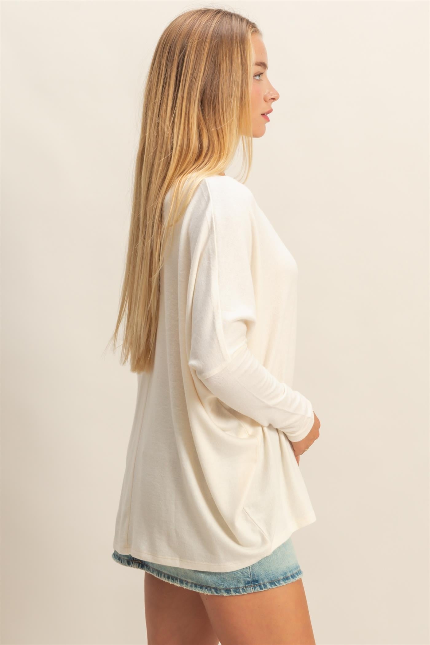 Cream Relaxed Fit Dolman Long Sleeve Top