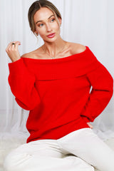 Red Off Shoulder Sweater