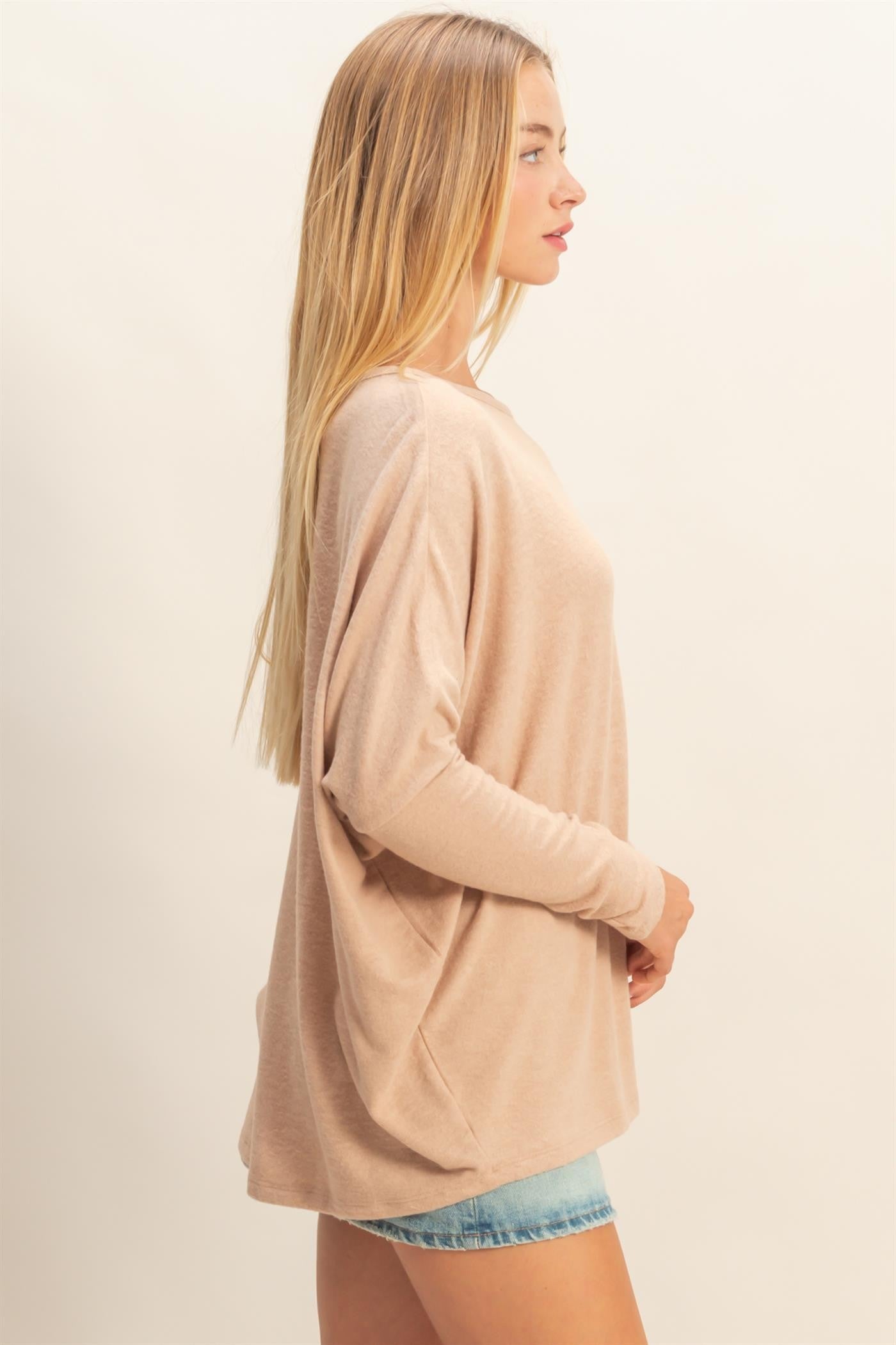 Taupe Relaxed Fit Dolman Long Sleeve Top