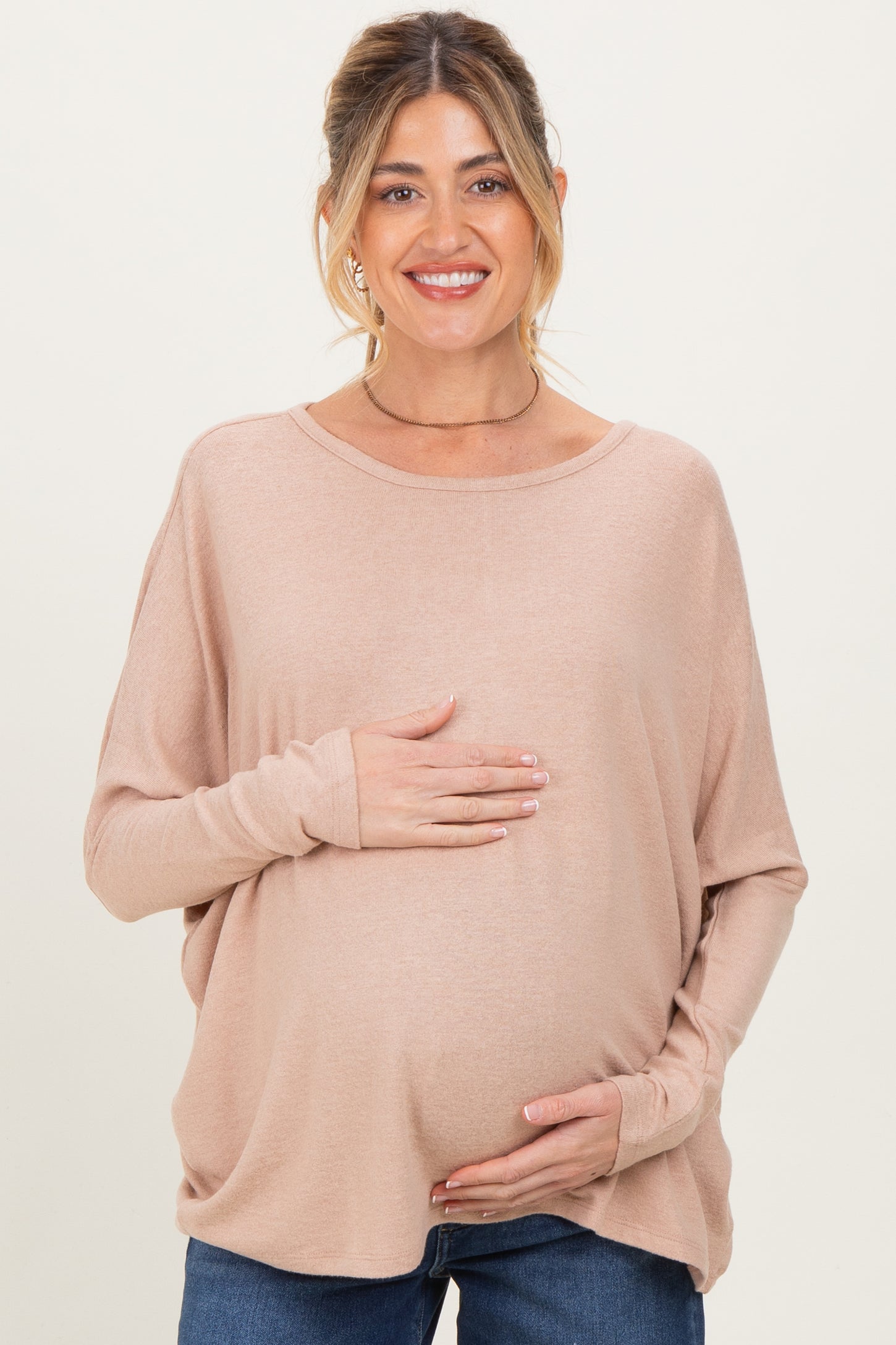 Taupe Relaxed Fit Dolman Long Sleeve Maternity Top