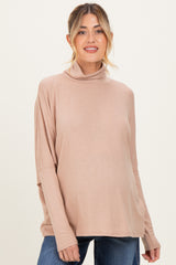 Taupe Draped Oversized Turtleneck Dolman Sleeve Maternity Top