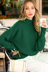 Forest Green Button Accent Turtleneck Maternity Sweater