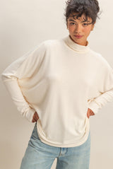 Cream Draped Oversized Turtleneck Dolman Sleeve Maternity Top
