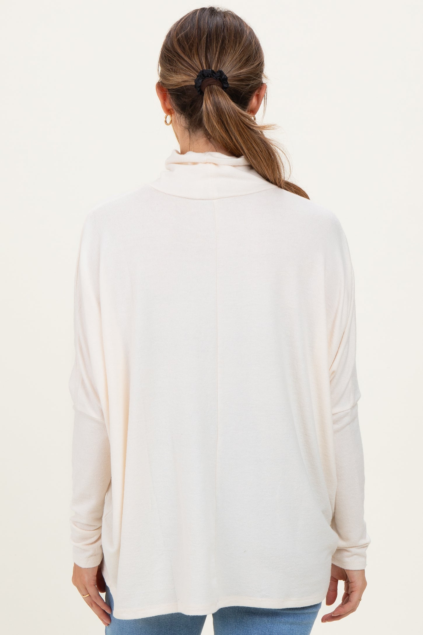 Cream Draped Oversized Turtleneck Dolman Sleeve Maternity Top