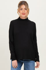 Black Draped Oversized Turtleneck Dolman Sleeve Maternity Top