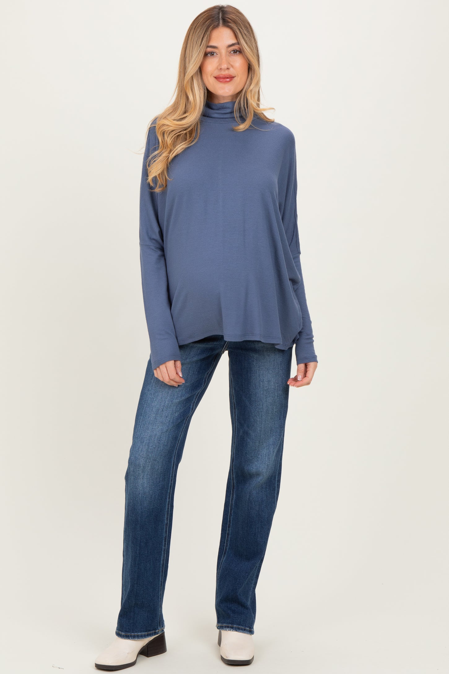 Navy Draped Oversized Turtleneck Dolman Sleeve Maternity Top