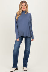 Navy Draped Oversized Turtleneck Dolman Sleeve Maternity Top