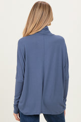 Navy Draped Oversized Turtleneck Dolman Sleeve Maternity Top