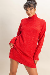 Red High Neck Sweater Maternity Mini Dress