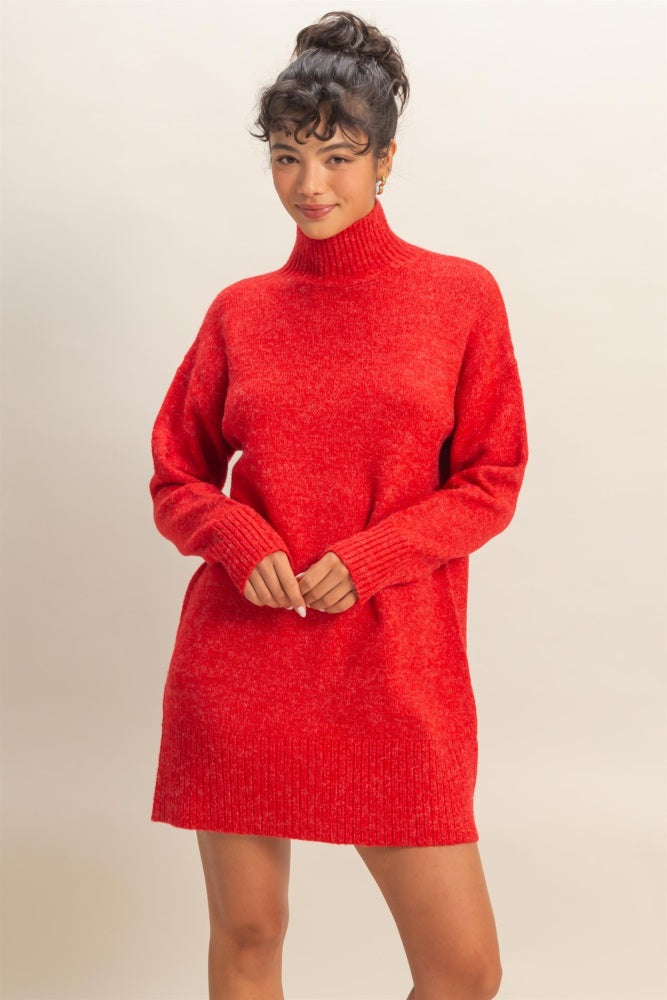 red sweater mini dress Holiday Muse Cable Knit Sweater Mini Dress in Red L / Red