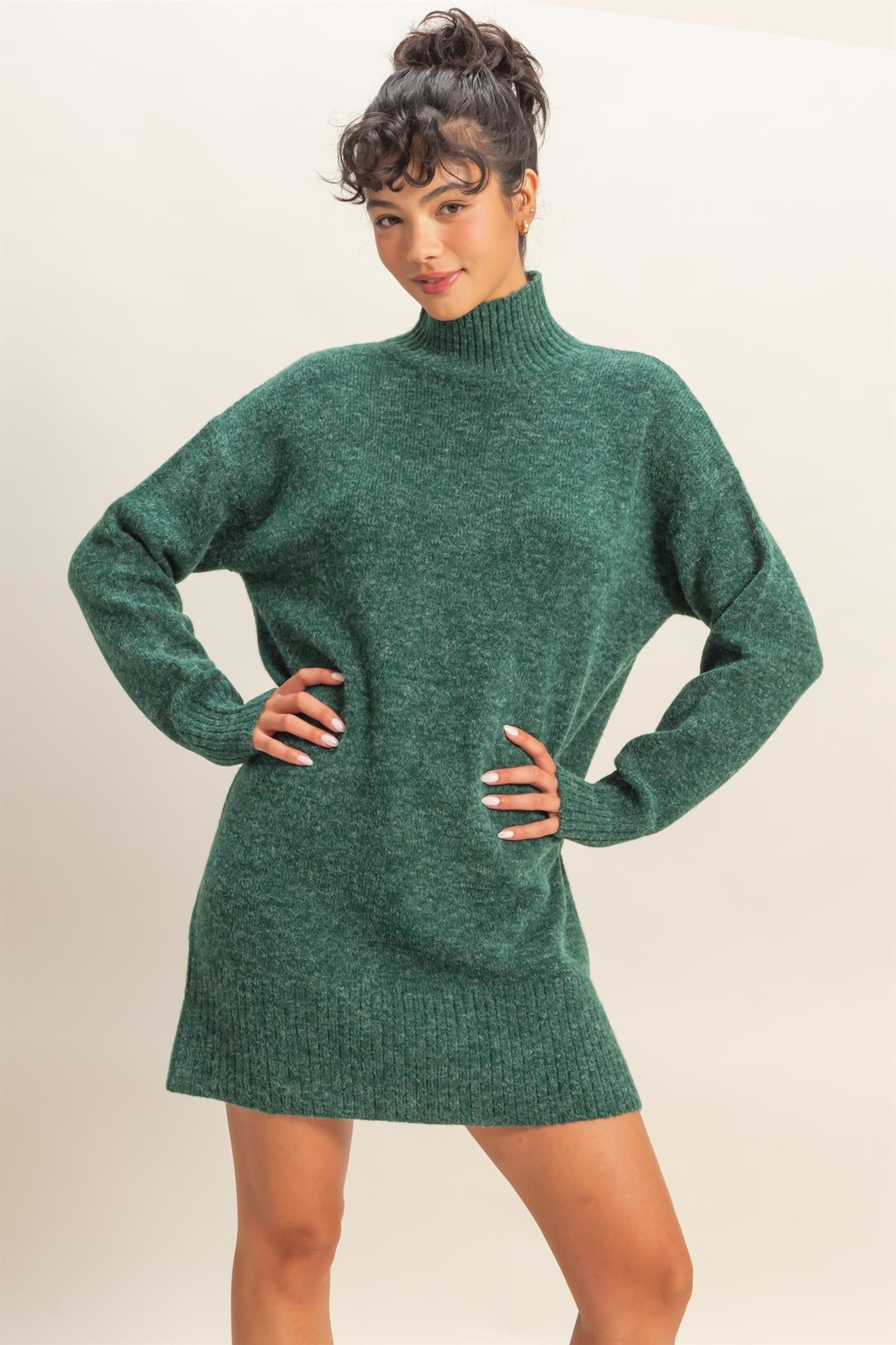 Green High Neck Sweater Maternity Mini Dress Green High Neck Sweater Maternity Mini Dress