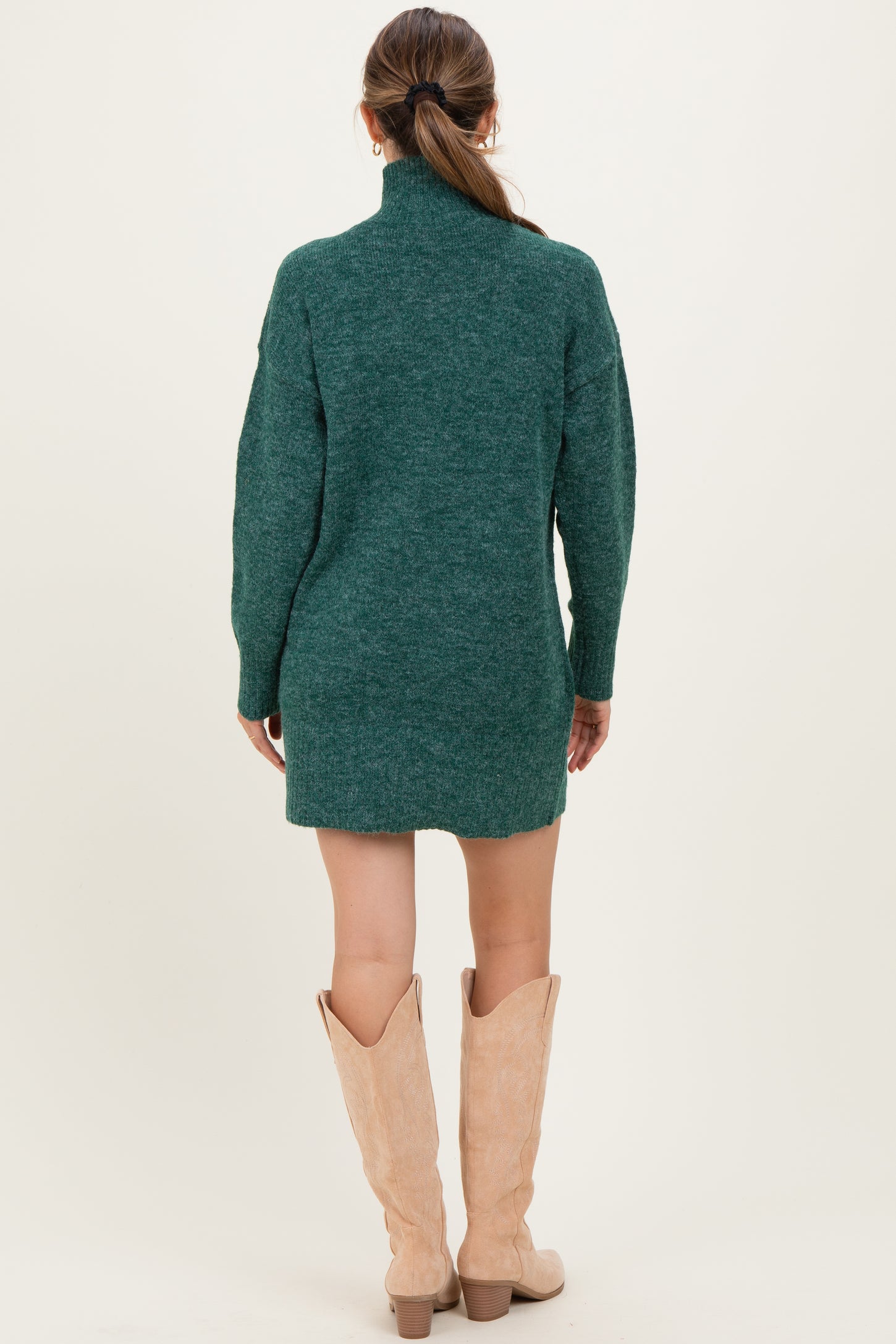 Green High Neck Sweater Maternity Mini Dress