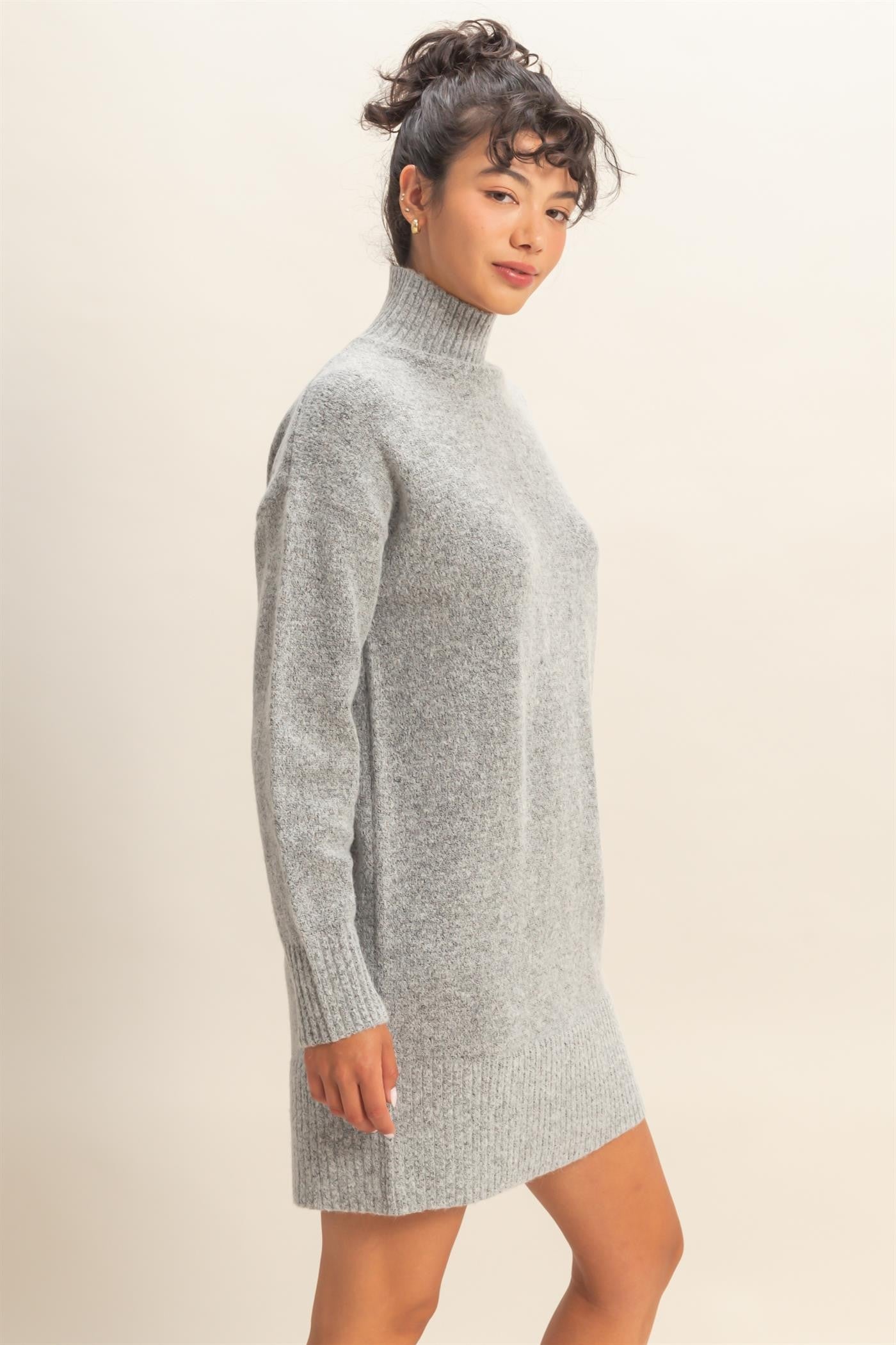 Heather Grey High Neck Sweater Mini Dress Heather Grey High Neck Sweater Mini Dress