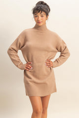 Taupe High Neck Sweater Mini Dress