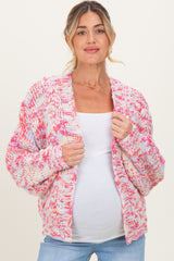 Pink Multicolor Chunky Knit Open Front Maternity Cardigan