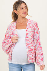 Pink Multicolor Chunky Knit Open Front Maternity Cardigan