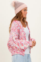 Pink Multicolor Chunky Knit Open Front Cardigan