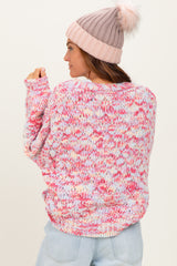 Pink Multicolor Chunky Knit Open Front Cardigan