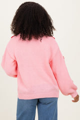 Light Pink Crochet Heart Patch Cardigan