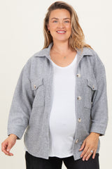 Heather Grey Brushed Knit Maternity Plus Shirt Jacket