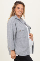 Heather Grey Brushed Knit Maternity Plus Shirt Jacket