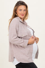 Brown Brushed Knit Maternity Plus Shirt Jacket