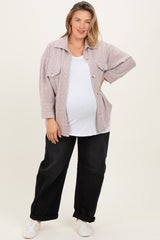 Brown Brushed Knit Maternity Plus Shirt Jacket