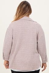 Brown Brushed Knit Maternity Plus Shirt Jacket