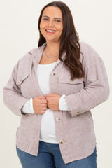Brown Brushed Knit Maternity Plus Shirt Jacket