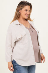 Cream Brushed Knit Maternity Plus Shirt Jacket