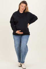 Black Pullover Terry Maternity Plus Crewneck