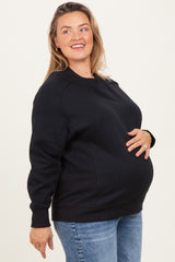 Black Pullover Terry Maternity Plus Crewneck