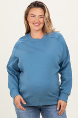 Blue Pullover Terry Maternity Plus Crewneck