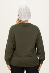 Olive Pullover Terry Maternity Plus Crewneck